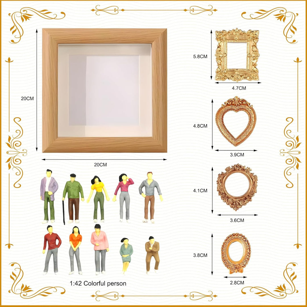 Mini Figuren Museum erinnerungs-B-Ox Mit Goldenen Mini-Rahmen Und Figuren, mini-Museum-silhouettenbo