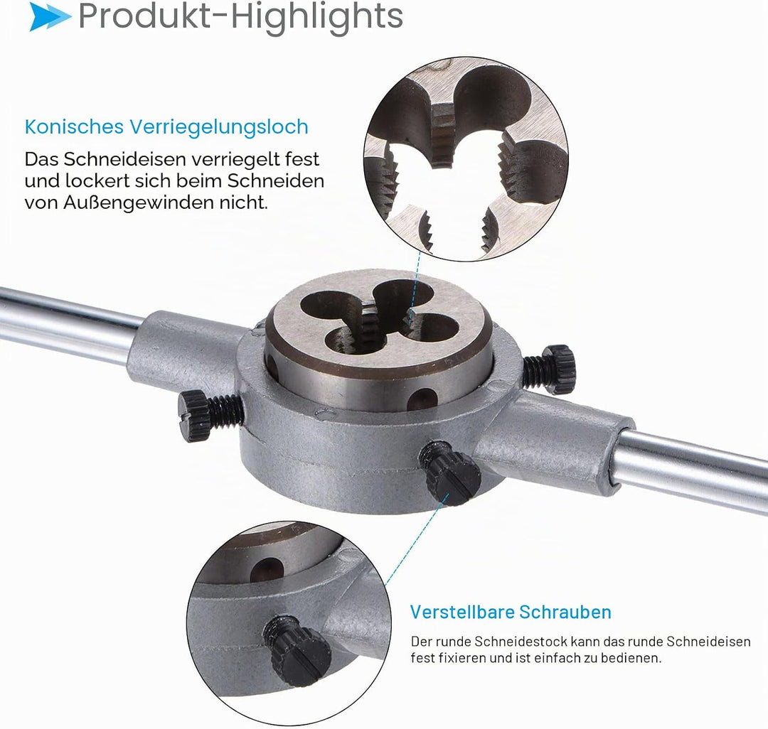 Gewindeschneider mit Schneideisenhalter Set, M16x2 Gewindeschneideisen & Passendes 38mm Aussendurchm