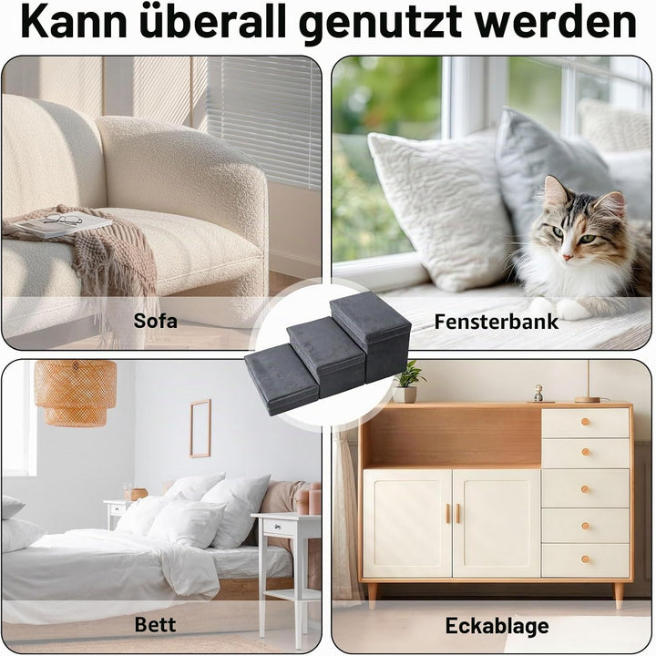 Hundetreppe Mit Stauraum 3 Stufen Faltbar 75x40x30cm - Rutschfeste Haustiertreppe Für Bett Und Sofa