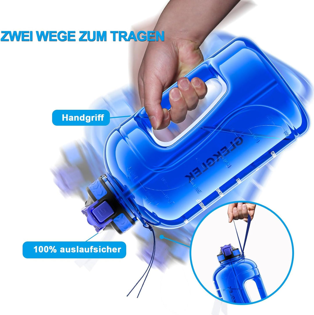 3 Liter Trinkflasche mit Strohhalm Uhrzeit Zeitmarkierung Gym Flasche BPA Frei für Sport Fitness (Du