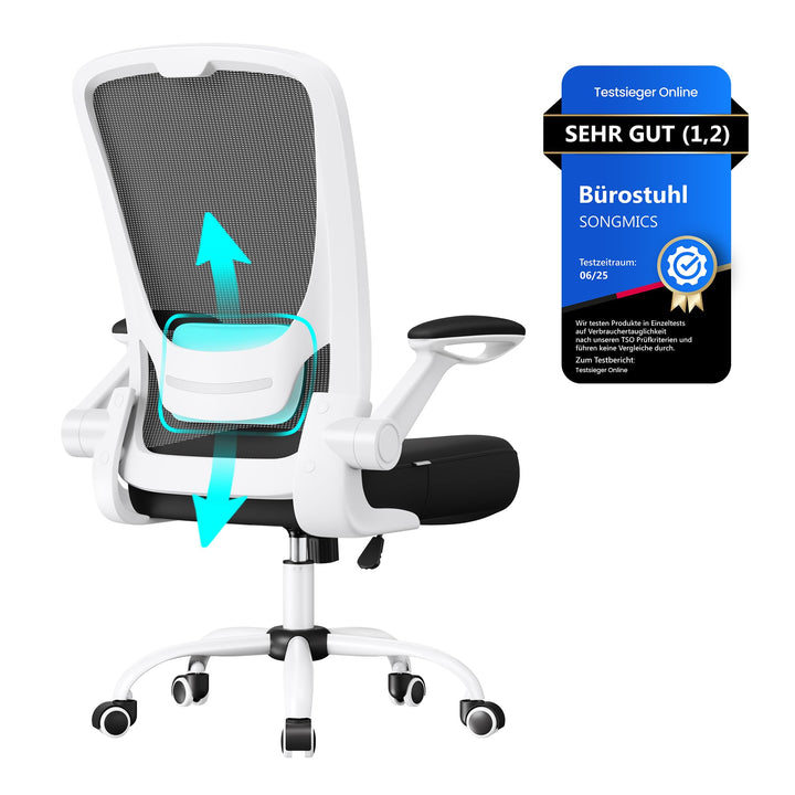 SONGMICS Bürostuhl ergonomisch, Schreibtischstuhl klappbare armlehne, 360° Drehstuhl, verstellbare L