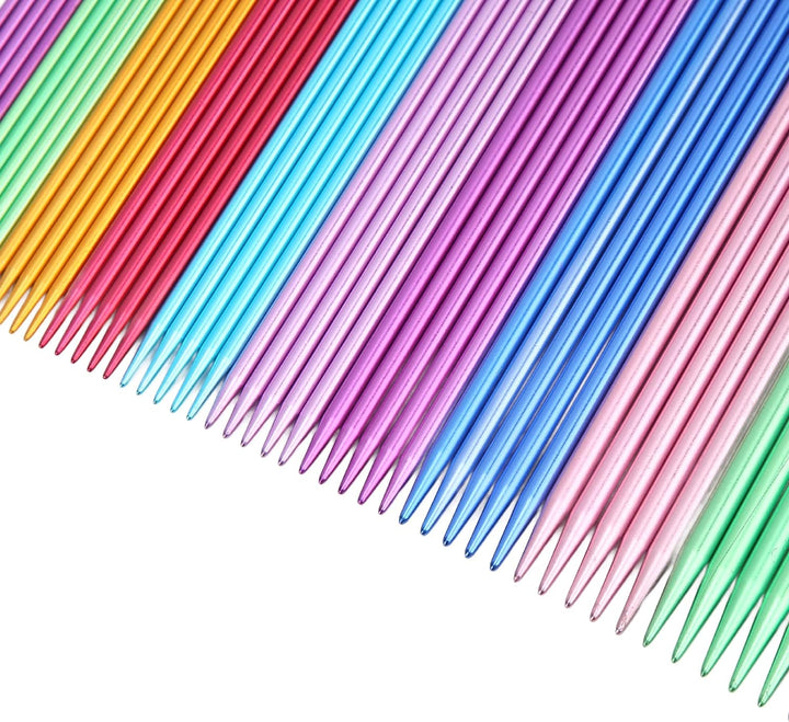01 02 015, 55 Stück Farbiges, Gerades, Doppelspitziges Metall-Stricknadel-Set in Verschiedenen Gröss