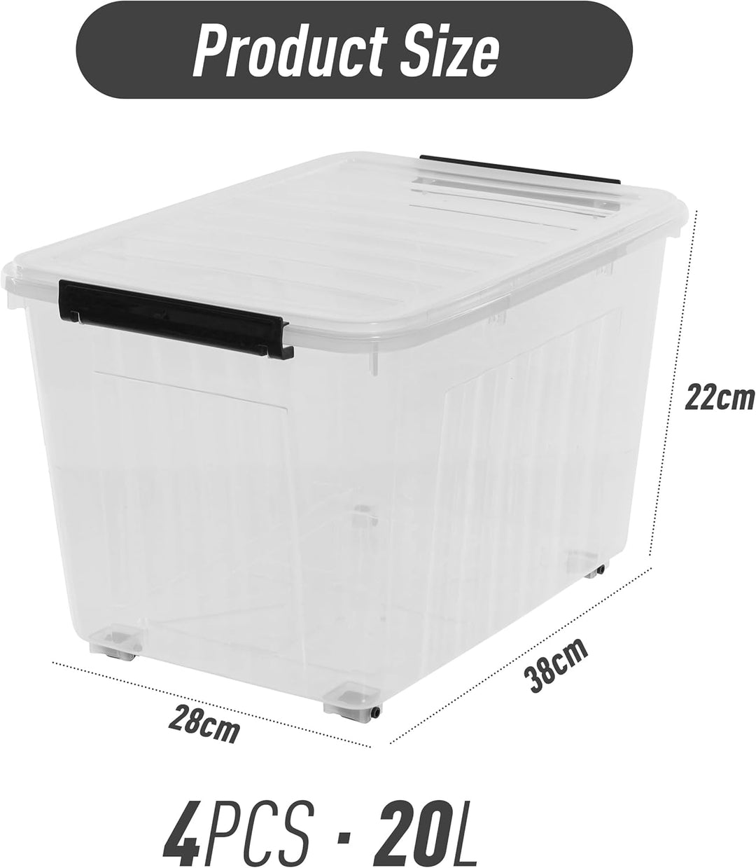 Citylife 4er Set 20L Aufbewahrungsbox mit Deckel Gross, Stapelbar Plastikboxen zum Organisieren Gros