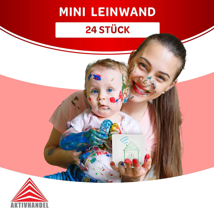 Mini Leinwand mit Staffelei Set, 24 Stück, Keilrahmen Leinwand, perfekt zum Malen und Basteln, geeig