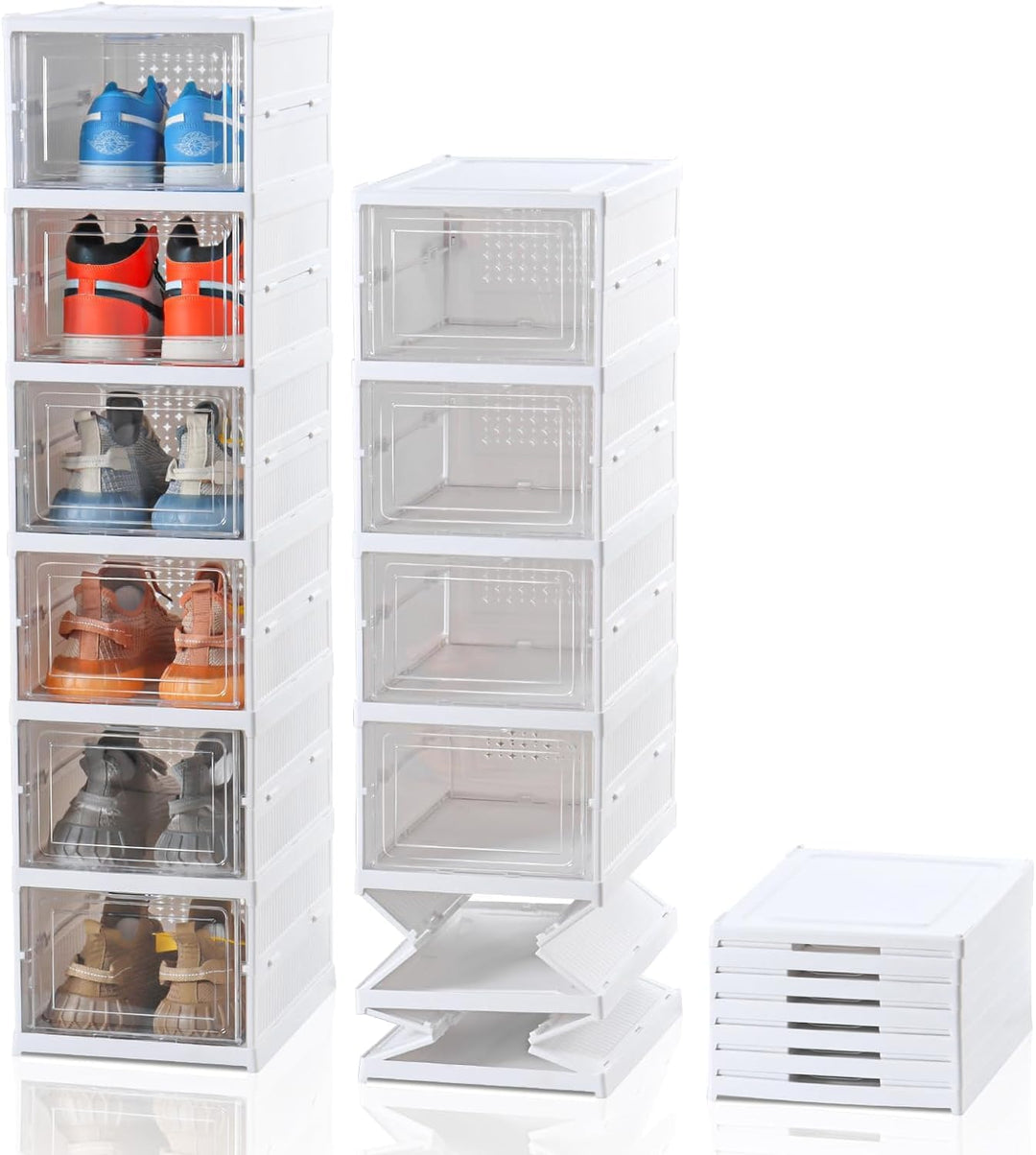 SQUADO Schuhaufbewahrungsbox, transparent, 6 Etagen, zusammenklappbar, Organizer für Schuh-/Schuhauf