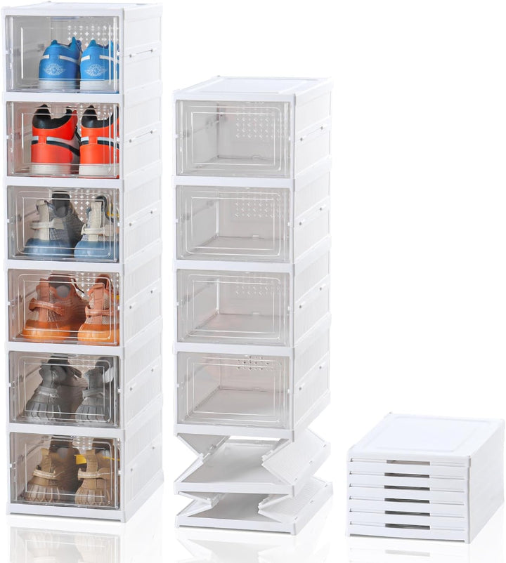 SQUADO Schuhaufbewahrungsbox, transparent, 6 Etagen, zusammenklappbar, Organizer für Schuh-/Schuhauf