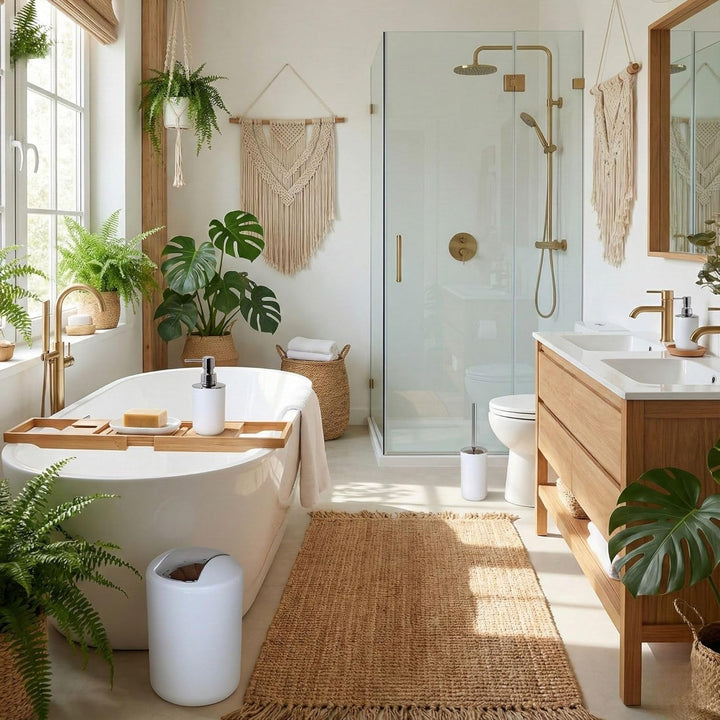 Badezimmer Set 6-teilig, Badaccessoires Komplettset Kunststoff, WC Garnitur mit Klobürste, Mülleimer