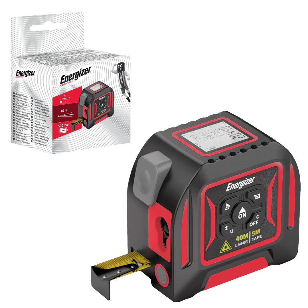 Energizer – 2-in-1 Laser-Entfernungsmesser, 40m Lasermessgerät & 5m Massband, LCD-Display, USB-C wie