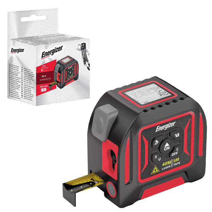 Energizer – 2-in-1 Laser-Entfernungsmesser, 40m Lasermessgerät & 5m Massband, LCD-Display, USB-C wie