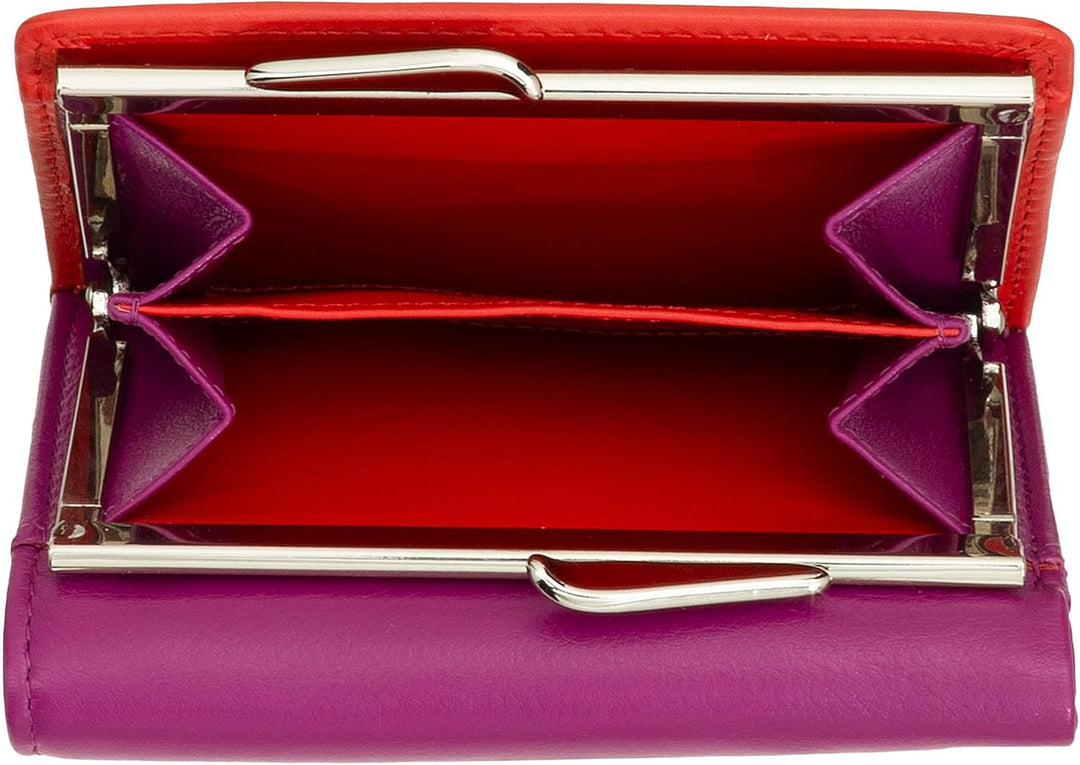 DUDU Kleine Damen-Brieftasche aus Leder mit RFID-Schutz, Münzfach und Klickverschluss, kompakt, 6 Ka