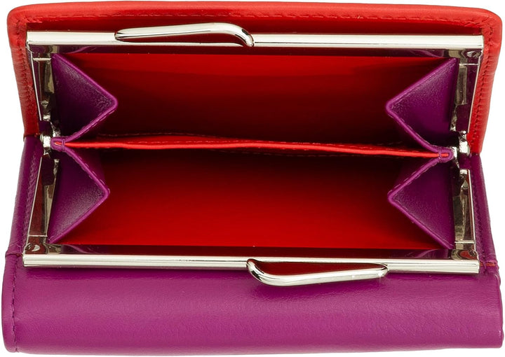 DUDU Kleine Damen-Brieftasche aus Leder mit RFID-Schutz, Münzfach und Klickverschluss, kompakt, 6 Ka
