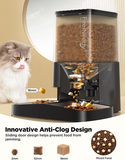 Automatisierte Futterspender für Katzen und Hunde FEELNEEDY 5L Futterautomat Katze mit 2 Näpfe, Katz