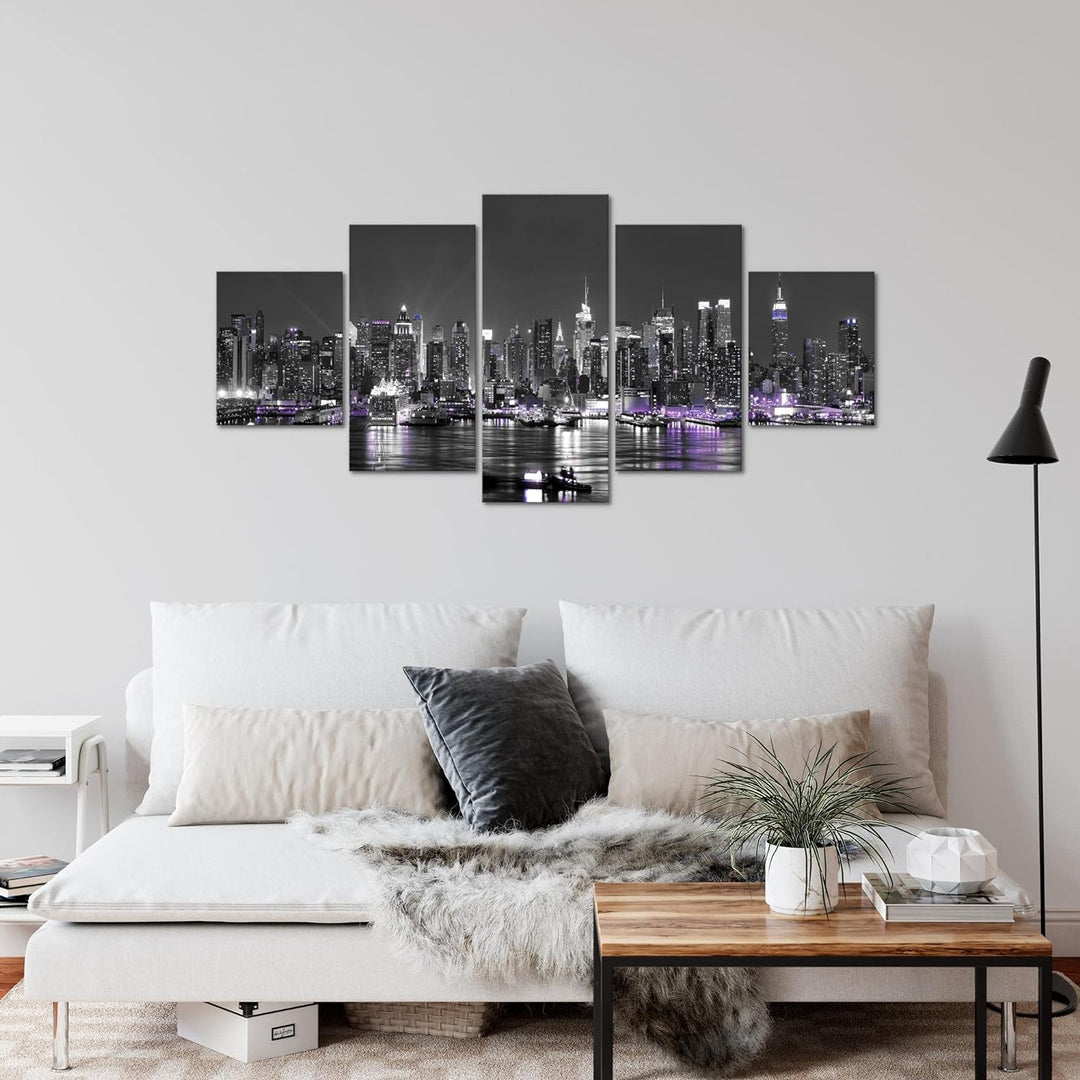 Runa Art Wandbilder New York City 5 Teilig Bild auf Vlies Leinwand Deko Wohnzimmer Büro Skyline Schw