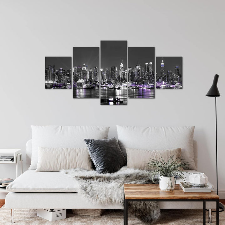 Runa Art Wandbilder New York City 5 Teilig Bild auf Vlies Leinwand Deko Wohnzimmer Büro Skyline Schw