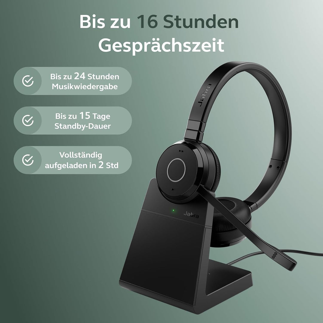 Jabra Evolve 65 TE (3. Ausgabe 2025) Kabellos Bluetooth Stereo-Headset mit Geräuschunterdr.-Mikrofon