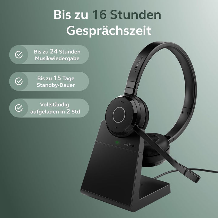 Jabra Evolve 65 TE (3. Ausgabe 2025) Kabellos Bluetooth Stereo-Headset mit Geräuschunterdr.-Mikrofon