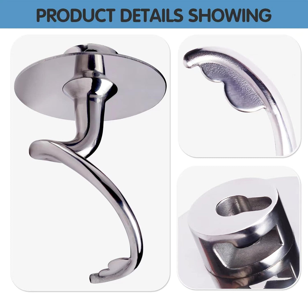 Knethaken Edelstahl für KitchenAid 4,5–5 Quart Mittelgrosse Küchenmaschinen mit kippbarem Motorkopf,