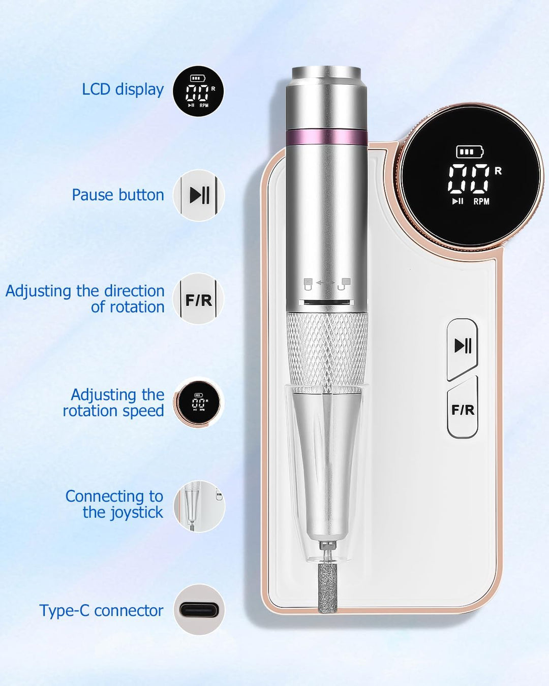 Elektrische Nagelfeile,Maniküre set Elektrisch,USB Aufladbare Nail Drill 35000 U min Fräser,mit LCD-