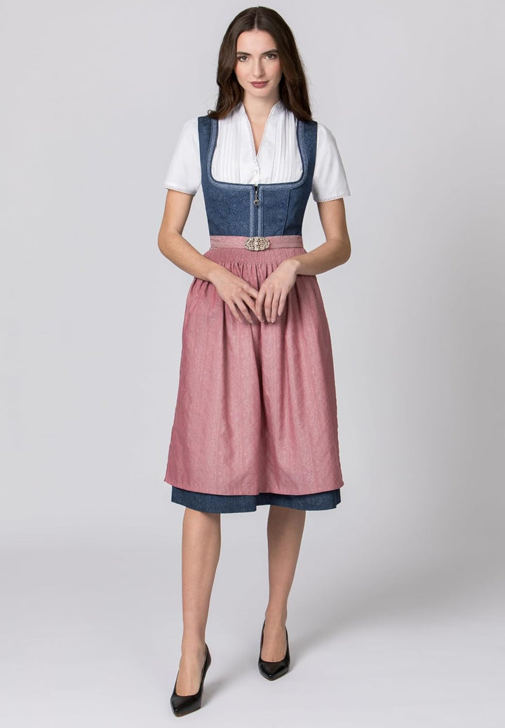 Stockerpoint Damen Dirndl Roseline Kleid für besondere Anlässe (ohne Bluse) 36 Blau-altrosa, 36 Blau