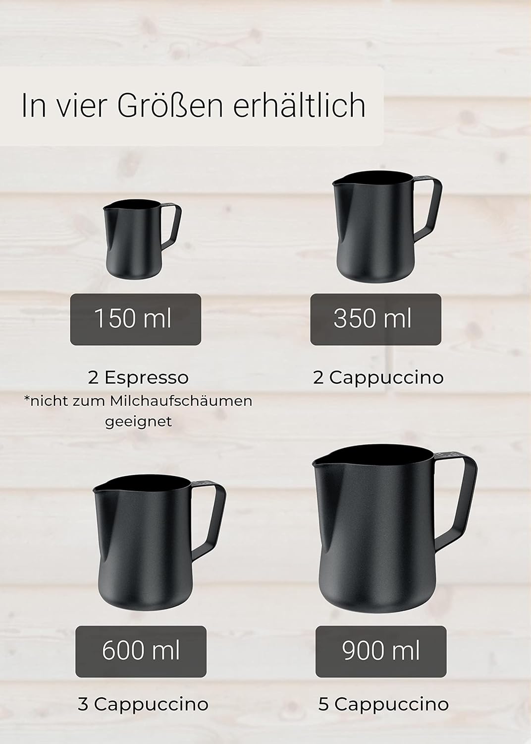 Lambda Coffee Barista Milchkännchen Edelstahl 900ml I Milchkanne schwarz zum Espresso & Milchaufschä