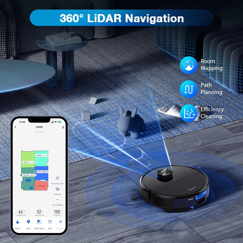 Tikom L9000 Saugroboter mit Wischfunktion, LiDAR Navigation, 4000Pa Staubsauger Roboter, 150Mins Max