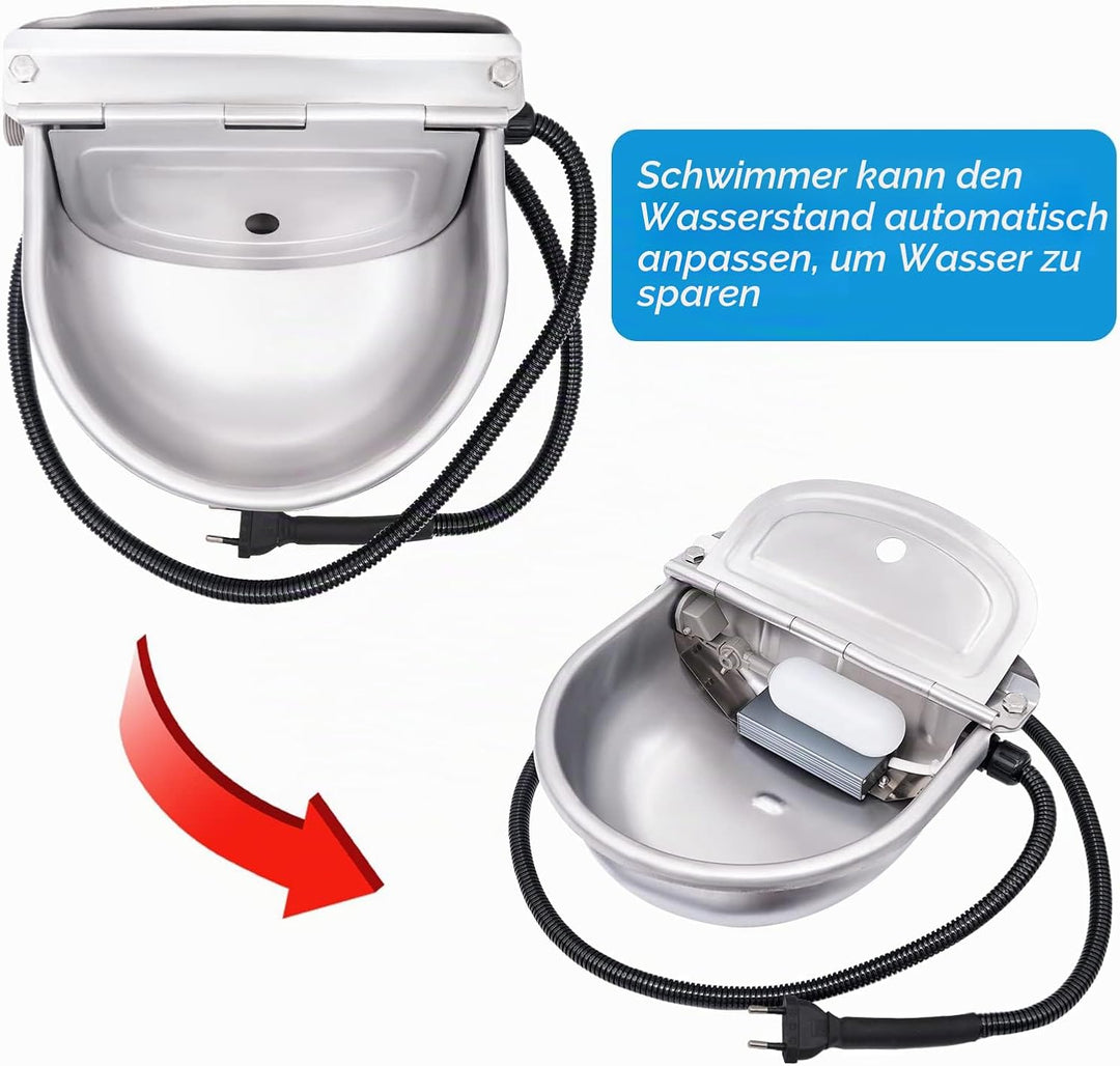 Automatisch beheizter Edelstahl-Wassernapf mit Schwimmerventil, Thermo-Wassertrog für Vieh, Rinder,