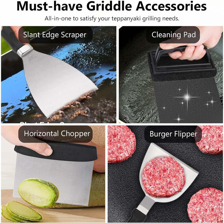 29TLG Plancha Zubehör Set Edelstahl, Grill Zubehör für Männer, Smash Burger Set mit Grillspachtel, B