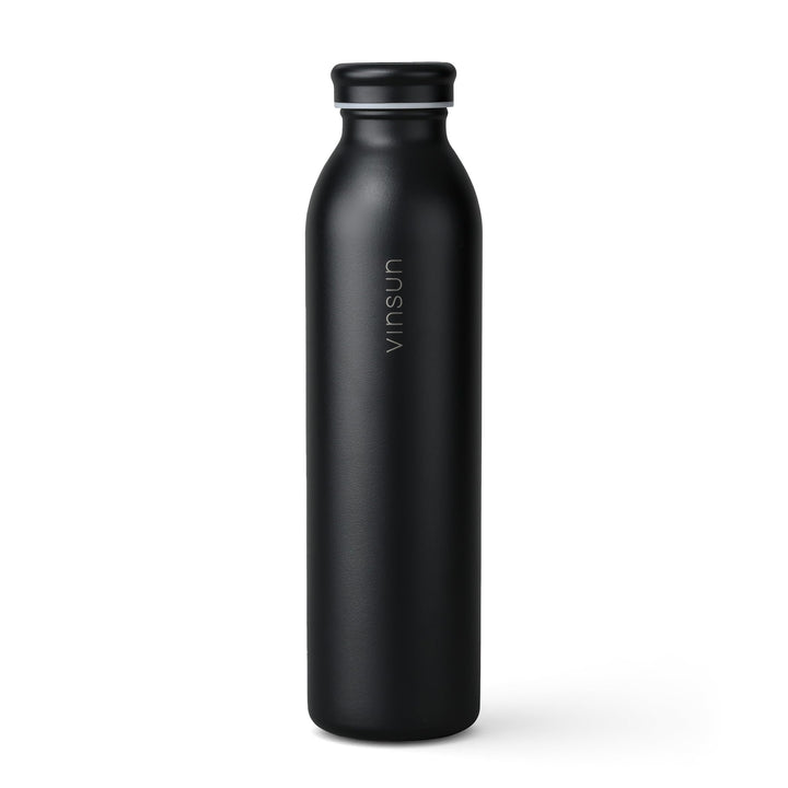 Vinsun Thermosflasche 600ml Schwarz - auslaufsicher, Kohlensäure geeignet | leichte Edelstahl Trinkf