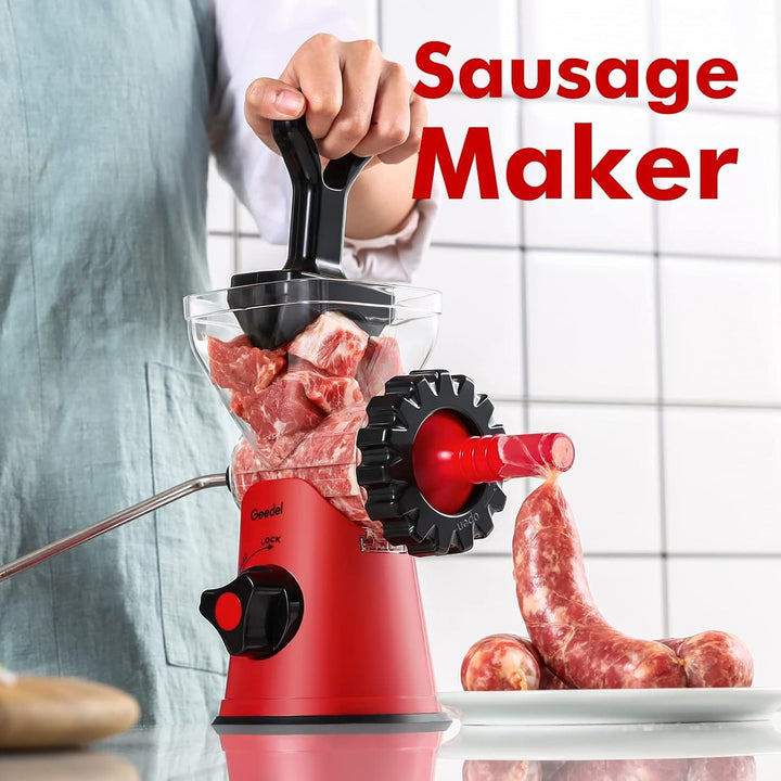 Geedel Fleischwolf Manuell, 4 in 1 Hackfleisch Zerkleinerer Edelstahl mit Wurstfüller Spritzgebäckvo
