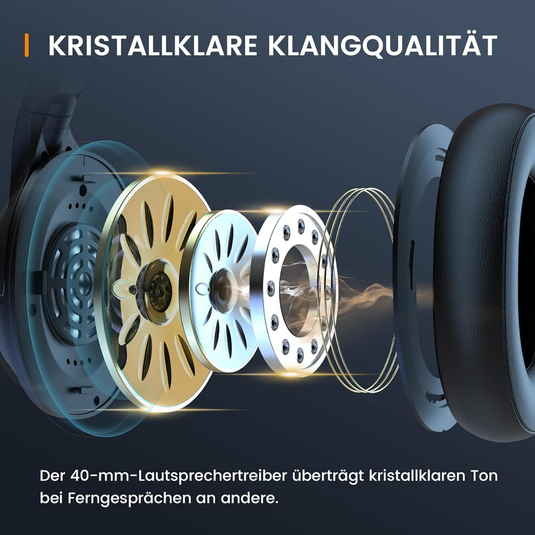 EKSA H6 Bluetooth Headset mit Mikrofon & USB Dongle [Bis zu 55 Stdn & 10 Meter Reichweite] Wireless