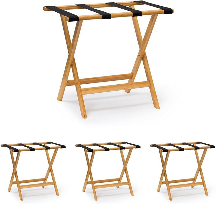 Relaxdays Kofferständer Holz HxBxT 50 x 60 x 37,5 cm Kofferbock aus Bambus mit 4 stabilen Gurten als