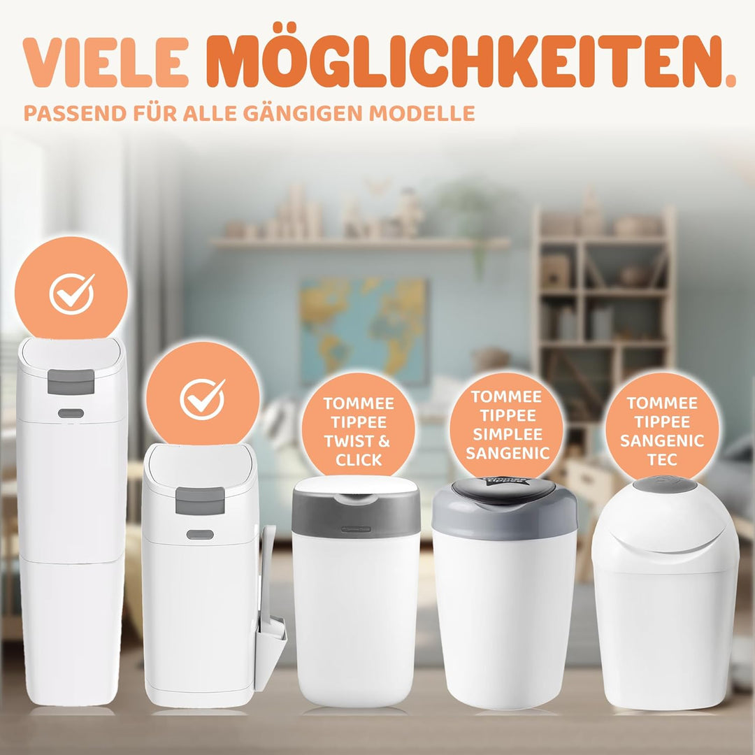 Kipi XXL Nachfüllfolie für Windeleimer - 12 Stück, Passend für Runde und Achteckige Nachfüllkassette
