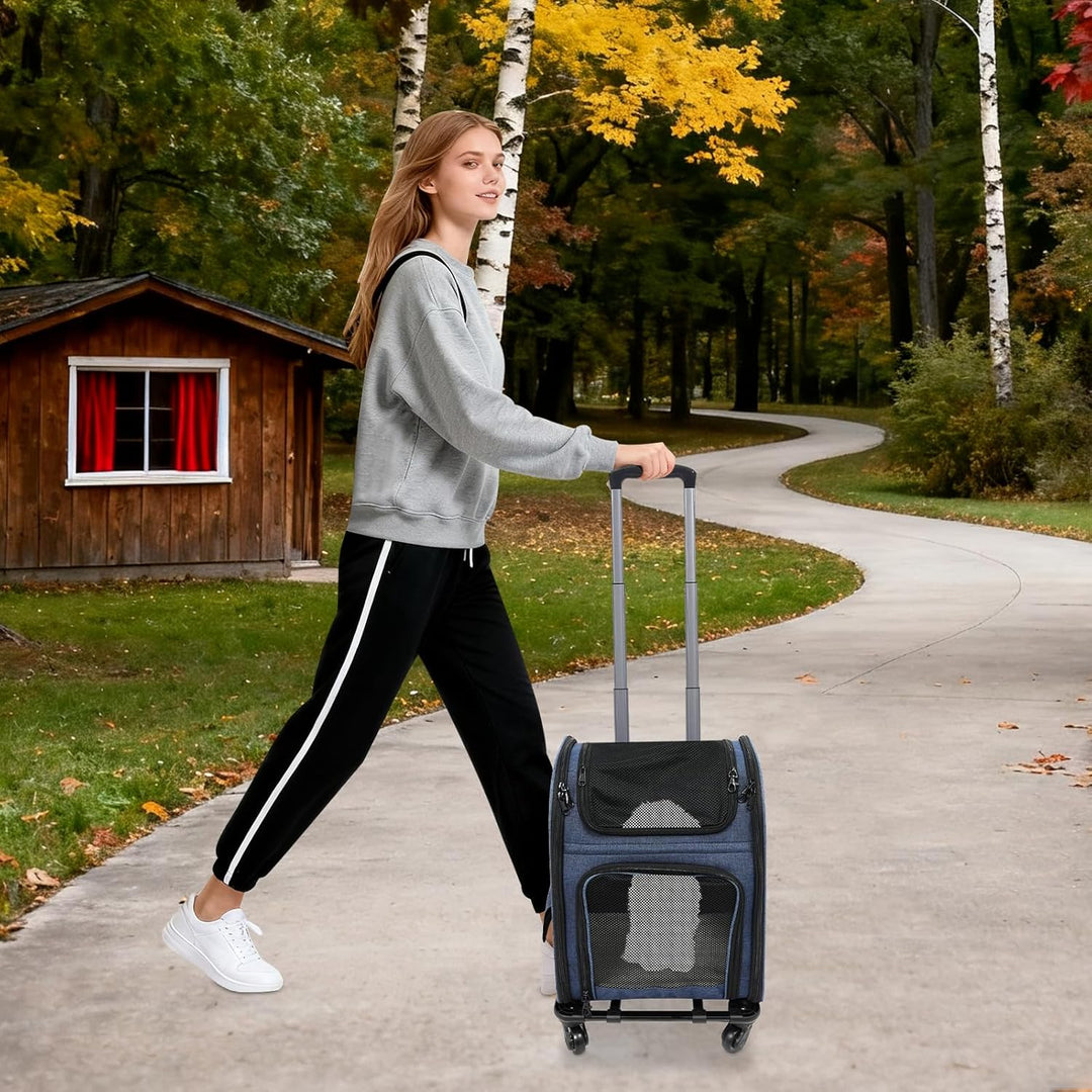 Hunderucksack mit Trolley, 2 in 1 Erweiterbar Hundetransportbox mit Rädern, Grosse Katzenrucksack bi