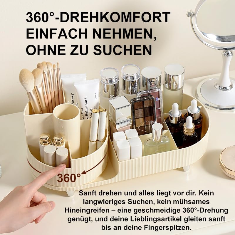 Make up Organizer 360° Drehbar, Grosser Bad Kosmetik Organizer mit Aufbewahrungsbox für Schminktisch