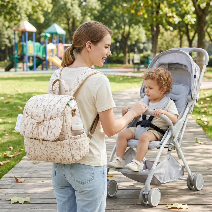 Geblümte Wickeltasche, geblümter Wickelrucksack, Tasche mit mehreren Taschen für Mütter, stilvoller