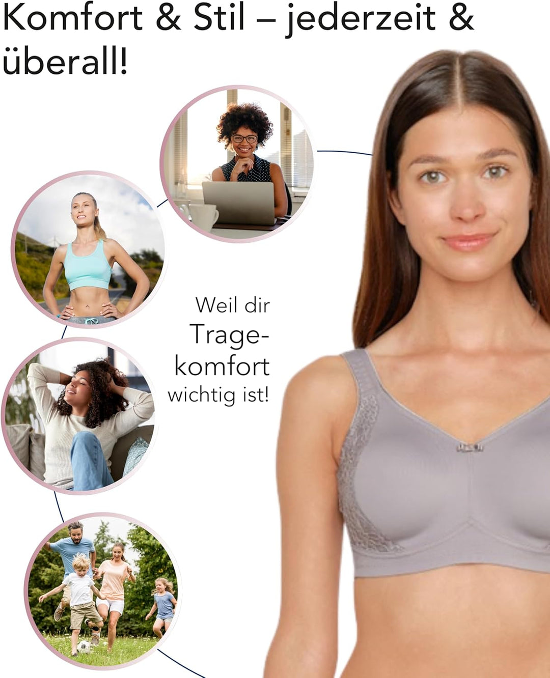 SUSA BH ohne Bügel I Minimizer BH mit seitlich am Cup angebrachter Spitze I Bügelloser BH mit breite