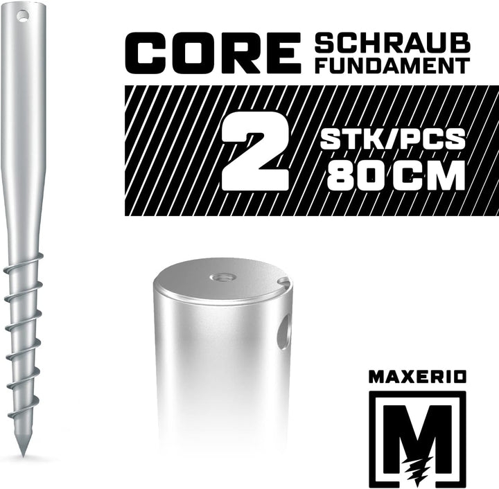 Maxerio 80 cm Core Schraubfundament 2er Set; Ø 60 x 2; M12, 2er Set