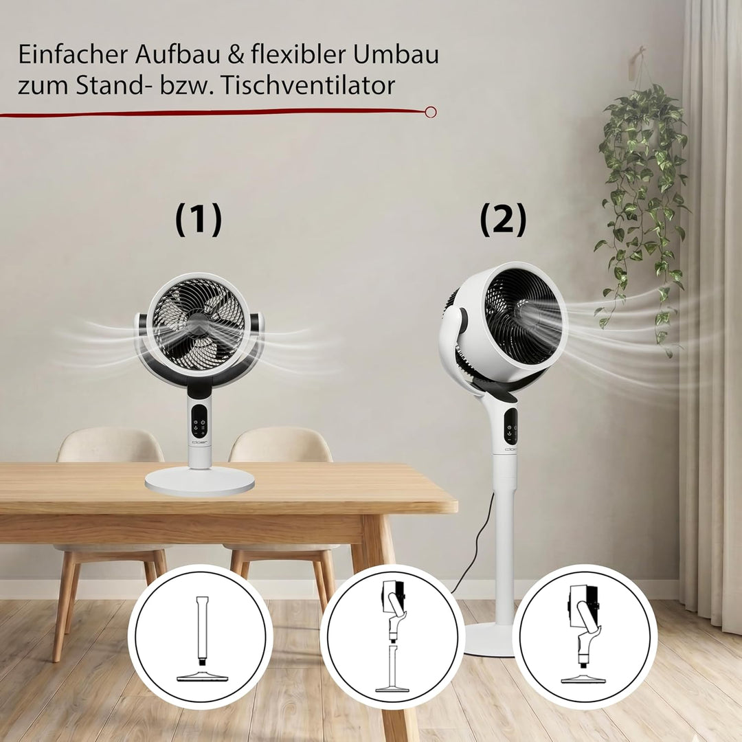 Cloer FA2001 Standventilator & Tischventilator, Weiss | leise, Fernbedienung, 12 Stufen, Schlafmodus