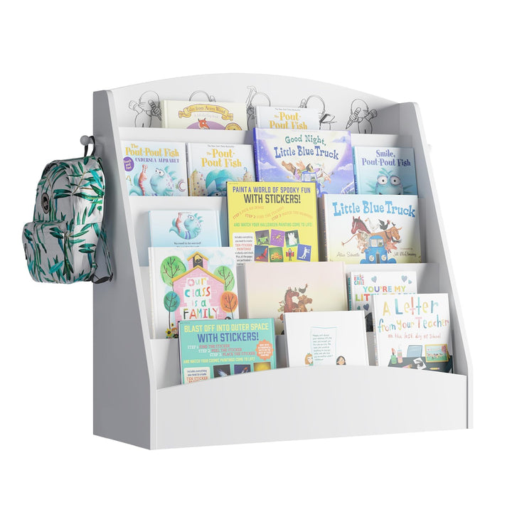 NACHES Kinder Bücherregal mit 5 offenen Fächern und Haken, Kinderregal Holz, Montessori Aufbewahrung