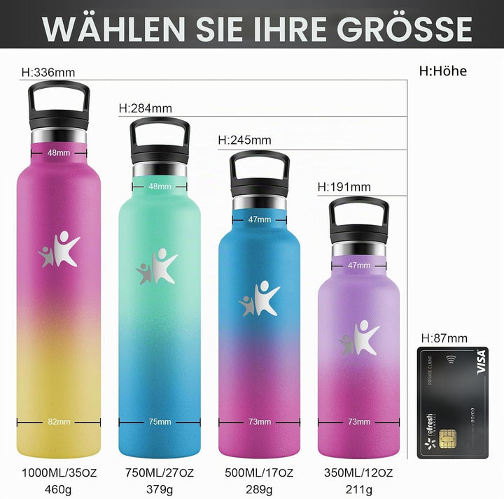KollyKolla Edelstahl Trinkflasche 1L, Auslaufsichere Wasserflasche mit Strohhalm, Kohlensäure Geeign