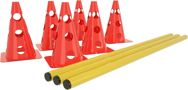 UISEBRT 6er Steckhürdenset für Koordinationstraining- 12 Mehrzweckkegel + 6 Stangen Höhenverstellbar