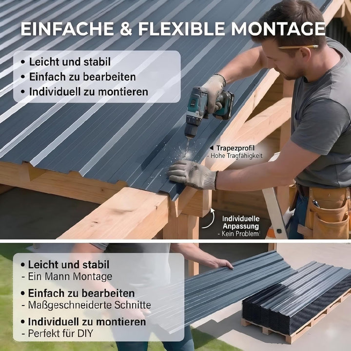 14er Set Trapezblech 110x46cm, 7m² verzinkt Profilblech Dachblech, Wellblech Platten für Dach, für d