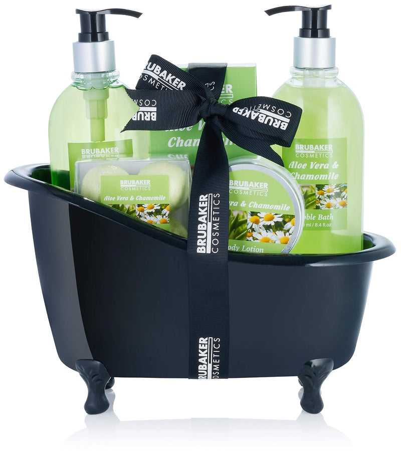 BRUBAKER Cosmetics Bade-Geschenkset Aloe Vera Kamille mit Deko Badewanne Schwarz 9-teilig Aloe Vera