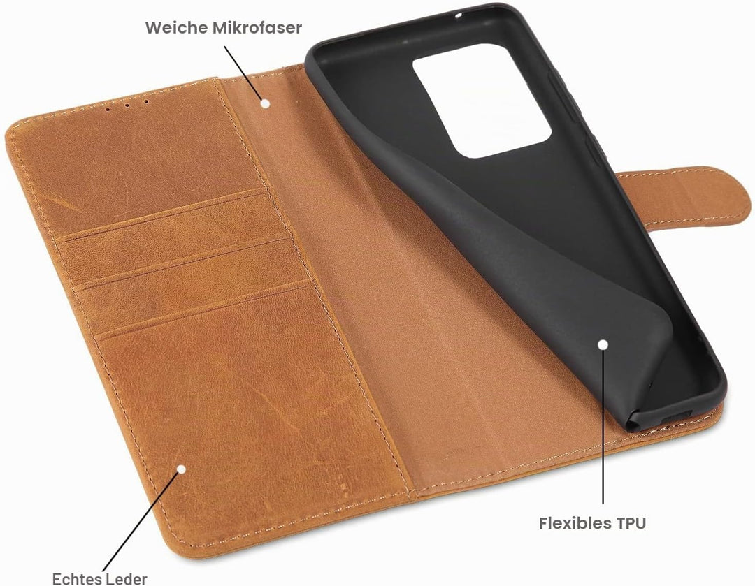 LENSUN Echtleder Hülle für Samsung Galaxy S20 Ultra, Handyhülle Leder [Magnetverschluss][RFID Schutz