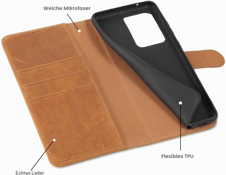 LENSUN Echtleder Hülle für Samsung Galaxy S20 Ultra, Handyhülle Leder [Magnetverschluss][RFID Schutz