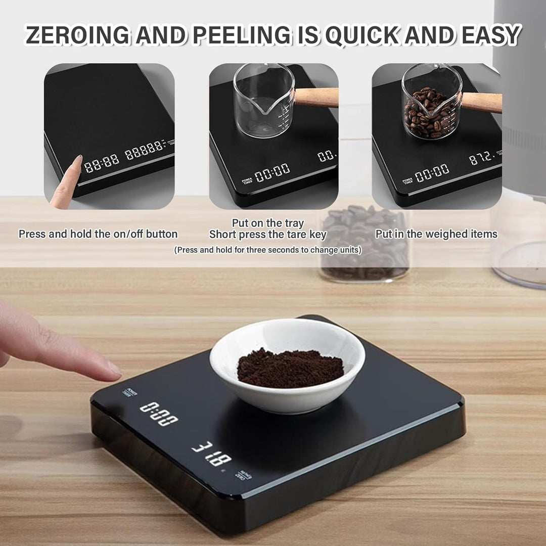 Wiederaufladbare Coffee Scale Espresso Waage Digitale Kaffeewaage mit Timer Multifunktionale Küchenw