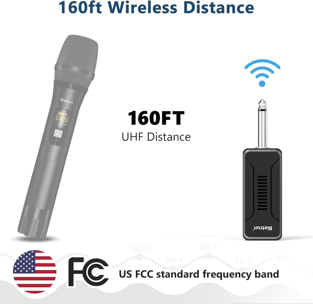 Bietrun UHF Receiver Wireless Microphone WXM02 / WXM04, with 720mAh Rechargeable Battery, 160 ft Wor