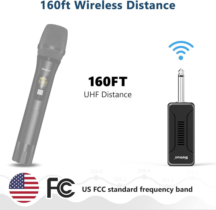 Bietrun UHF Receiver Wireless Microphone WXM02 / WXM04, with 720mAh Rechargeable Battery, 160 ft Wor