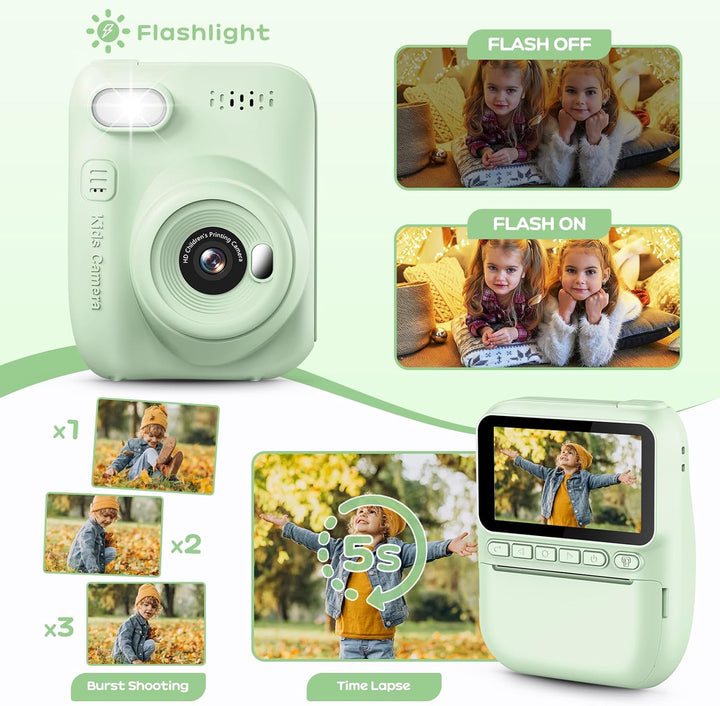 Sofortbildkamera Kinder,14MP 3.0 Zoll Bildschirm Kinderkamera Sofortbildkamera mit 32G Karte,Druckpa