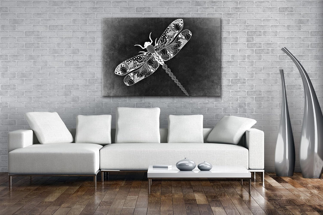 deyoli Abstrakte Libelle Effekt: Schwarz/Weiss Format: 80x60 als Leinwandbild, Motiv fertig gerahmt